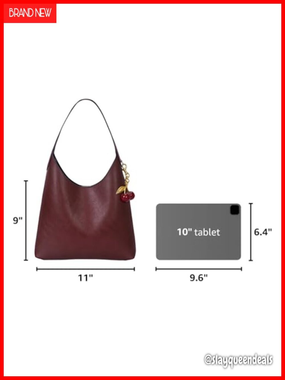 Faux Suede Vegan Leather Hobo Bag for Women Slouchy Shoulder Tote with Cherry - Picture 2 of 6